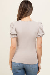 Taupe Ribbed Puff Sleeve Maternity Top