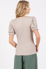 Taupe Ribbed Puff Sleeve Top