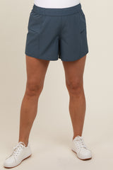 Navy Blue Elastic Waist Side Pocket Active Maternity Shorts