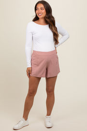 Pink Elastic Waist Side Pocket Active Maternity Shorts