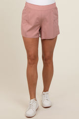 Pink Elastic Waist Side Pocket Active Maternity Shorts