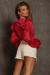 Fuchsia Puff Sleeve Detailed Top