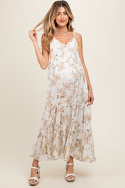 Cream Floral Sleeveless Tiered Maternity Maxi Dress