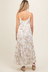 Cream Floral Sleeveless Tiered Maternity Maxi Dress