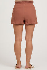 Rust Textured Smocked Waist Maternity Shorts