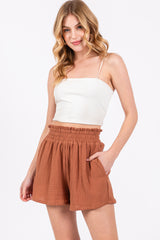 Rust Textured Smocked Waist Maternity Shorts