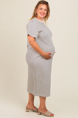 Navy Striped Short Sleeve Maternity Plus T-Shirt Midi Dress