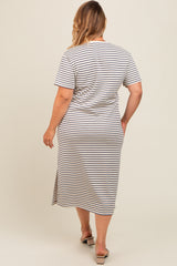 Navy Striped Short Sleeve Maternity Plus T-Shirt Midi Dress