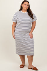 Navy Striped Short Sleeve Plus T-Shirt Midi Dress