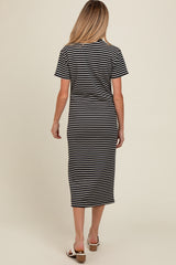 Black Striped Short Sleeve Maternity T-Shirt Midi Dress