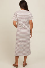 Cream Striped Short Sleeve Maternity T-Shirt Midi Dress