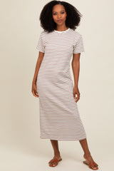 Cream Striped Short Sleeve T-Shirt Midi Dress