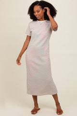 Cream Striped Short Sleeve Maternity T-Shirt Midi Dress