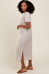 Cream Striped Short Sleeve T-Shirt Midi Dress