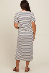 Navy Striped Short Sleeve Maternity T-Shirt Midi Dress