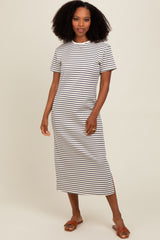 Navy Striped Short Sleeve Maternity T-Shirt Midi Dress