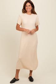 Cream Short Sleeve Side Slit T-Shirt Midi Dress