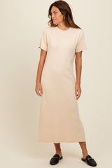 Cream Short Sleeve Side Slit T-Shirt Midi Dress