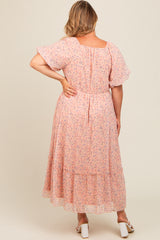 Peach Floral Ruffle Hem Maternity Plus Maxi Dress