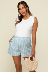 Blue Gingham Front Pocket Maternity Shorts