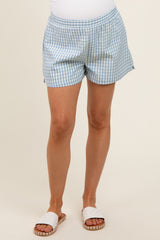 Blue Gingham Front Pocket Maternity Shorts