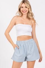 Blue Gingham Front Pocket Shorts