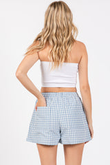 Blue Gingham Front Pocket Shorts