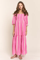 Pink Embroidered Detail Smocked Top Maternity Maxi Dress