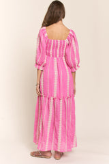 Pink Embroidered Detail Smocked Top Maxi Dress