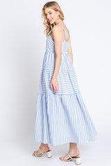 Blue Striped Sleeveless Tiered Maxi Dress