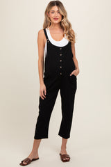 Black Button Down Maternity Cropped Jumpsuit