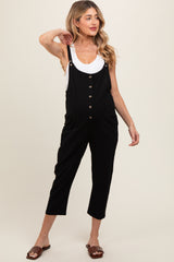 Black Button Down Maternity Cropped Jumpsuit