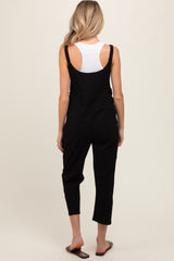 Black Button Down Maternity Cropped Jumpsuit