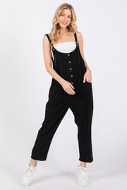 Black Button Down Cropped Jumpsuit