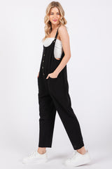 Black Button Down Cropped Jumpsuit