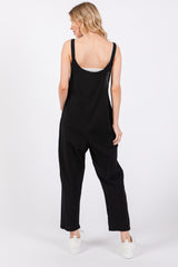 Black Button Down Cropped Jumpsuit