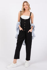 Black Button Down Cropped Jumpsuit