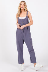 Blue Button Down Cropped Jumpsuit