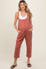 Mauve Button Down Maternity Cropped Jumpsuit