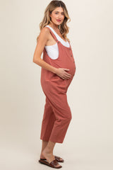 Mauve Button Down Maternity Cropped Jumpsuit