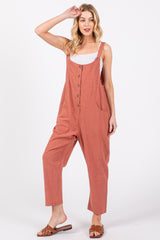 Mauve Button Down Maternity Cropped Jumpsuit