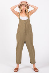 Olive Button Down Cropped Jumpsuit