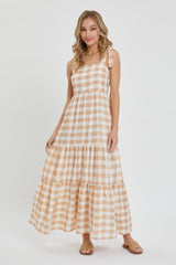 Taupe Gingham Maxi Dress