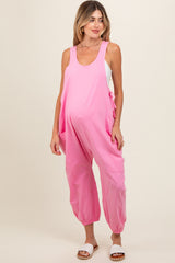 Pink Racerback Drawstring Side Pocket Maternity Jumpsuit