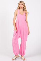 Pink Racerback Drawstring Side Pocket Jumpsuit