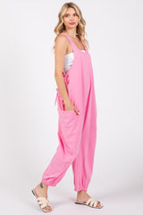 Pink Racerback Drawstring Side Pocket Jumpsuit