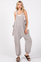 Grey Racerback Drawstring Side Pocket Maternity Jumpsuit