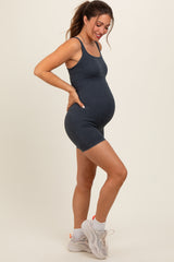 Black Ribbed Essential Body Sculpt Maternity Romper