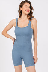 Blue Ribbed Essential Body Sculpt Maternity Romper