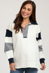 Navy Colorblock Stripe Collared Maternity Sweater